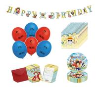 Chaks - Set officiel One Piece pour enfants, assiettes, serviettes, ballons, invitations et guirlandes, décoration d'anniversaire anime