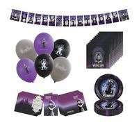 Chaks - Set officiel Wednesday Addams pour enfants, assiettes, serviettes, ballons, invitations et guirlandes, décoration d'anniversaire