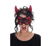 Chaks - SET SERRE-TÊTE CORNES MASQUE DIABLESSE - Accessoire de déguisement - Cosplay pour Halloween - Thême(s) : Diable