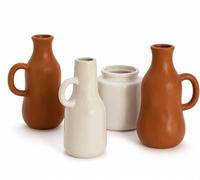 Chaks - Vases bohèmes, décoration d'intérieur en céramique, 4 pièces | Terre cuite, gris et blanc, formes organiques, 4 motifs, fleurs séchées, herbe de la pampa, décoration de table