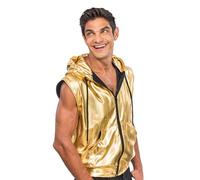 Chaks - Veste à capuche, métallique, sans manches avec fermeture éclair, gilet pour festival, fête, disco Mottoparty