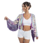 Chaks - Veste courte pour femmes, veste courte à paillettes avec manches à franges, tenue de soirée scintillante pour carnaval et festivals