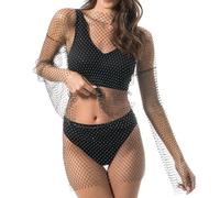 Chaks - Veste en maille pailletée, ornée de strass, effet transparent