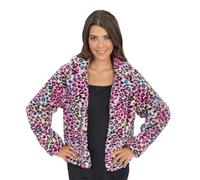 Chaks - Veste léopard pour femmes, veste en fausse fourrure colorée avec motif léopard en peluche, accessoire de costume pour carnaval et fête