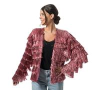 Chaks - Veste pour femme avec franges scintillantes, argent, or, rose, veste disco des années 90, festival, carnaval, fête, rave
