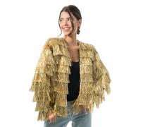 Chaks - Veste pour femme avec franges scintillantes, argent, or, rose, veste disco des années 90, festival, carnaval, fête, rave