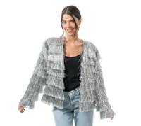 Chaks - Veste pour femme avec franges scintillantes, argent, or, rose, veste disco des années 90, festival, carnaval, fête, rave
