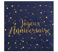 Chal - 20 Serviettes Bleu Marine et Or Joyeux Anniversaire