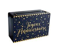 Chal - Urne Tirelire Joyeux Anniversaire Bleu Marine et Or