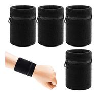 CHALA 4PCS Bracelet Éponge Bandeau Protection Poignet avec Pochette à Fermeture à Glissière,Poignet Portefeuille,Absorber la Sueur et Respirer,pour Tennis Courir Cyclisme,Mettre Pièces de Monnaie