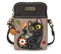 CHALA Cat Collection Sac à bandoulière pour téléphone portable - Sac à main multicolore en cuir PU/toile avec sangle réglable - Chat noir - Gris chaud