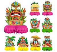 CHALA Lot de 9 décorations de table hawaïennes - Décoration de table - En nid d'abeille - 3D - Feuilles de palmier tropicales - Pour Hawaï Aloha - Été - Piscine Tiki Bar Party