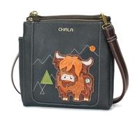 CHALA Merry Messenger Sac à main à bandoulière réglable en similicuir avec protection RFID pour femme, Vache Highland - Bleu marine, One Size