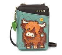 CHALA Portefeuille à bandoulière pour téléphone portable - Sac à main en similicuir multicolore avec sangle réglable pour femme, Vache Highland - Bleu sarcelle, One Size
