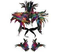 Châle à Plumes avec 2 Bracelets 3 pièces/Ensemble Cape de Plumes d'halloween colorée avec Sangle de Cravate Collier Gothique réaliste pour fête, Costume, Cosplay Cape Collier