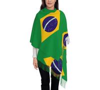 Châle à pompon long en imitation cachemire pour femme, Brésil imprimé drapeau, écharpe légère et douce, accessoires de mode, écharpe pompon quatre saisons,Vert