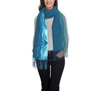Châle bleu océan mer ondulé paysage marin châle avec pompons vêtements femmes dames conception châle cadeau Noël