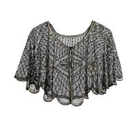 Châle Charleston | Châle à paillettes - Robe de soirée capelet en dentelle pour mariage, cosplay, rassemblement, rendez-vous, maison, voyage, bal masqué, photographie en plein air, Noir et doré