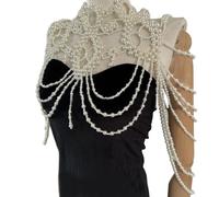 Châle De Mariée Perles D'imitation À La Main Chaîne De Corps Décorative De Poitrine Chaîne De Soutien-gorge Ajourée Tenue De Plage Bijoux Collier De Longueur Réglable