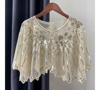 Châle de soirée vintage avec perles et paillettes pour femme - Écharpe garçonne des années 1920, cape de fête rétro déco, style court à paillettes pour invitées de mariage (doré)