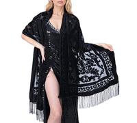 Châle élégant pour femme pour robe de soirée Chipao Écharpe éthique traditionnelle pour invités de mariage ou demoiselles d'honneur Écharpe chaude, Noir , Taille unique
