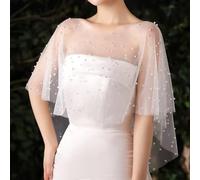 Châle en dentelle brodée pour femme - Longueur moyenne - Tulle - Capelet doux - Pour mariage, fête, robe de soirée (taille unique)