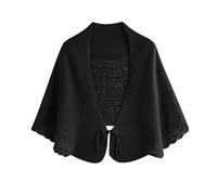 Châle en laine pour femme évidé couleur unie protection du cou boucle cape écharpe tricotée pour, Noir , taille unique