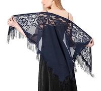 Châle Femme floral en dentelle triangulaire écharpe,sac à franges en maille douce pour robe de soirée de mariage