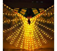 Châle LED, Ailes Lumineuses LED, Ailes de Danse du Ventre pour Filles Shine Angel Dance Wings avec Bâtons, Angel Wings Costumes Full Swing, pour Filles Enfants et Adultes Halloween Noël,(Jaune)