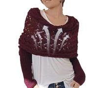 Châle long tricoté ajouré - Châle avec manches de 2,6 m de long | Écharpe tricotée avec manches - Crochet tendance d'hiver pour femmes, filles, famille, Date rouge., Refer to description