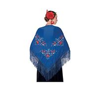 Châle Manille Chulapa Femme 【Taille adulte 150 x 60 cm 】[Couleur ble] Déguisement Chulapas Châle Flamant Rose Broderie Saint Isidro