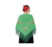 Châle Manille Chulapa Femme 【Taille adulte 150 x 60 cm 】[Couleur verte] Déguisement Chulapas Châle Flamenco brodé Saint Isidro