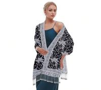 Châle pashmina pour femme - Écharpe jacquard douce et soyeuse réversible - Style bohème, Noir , Taille unique
