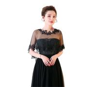 Châle pour robe de mariée Cape de mariée en dentelle à manches courtes, col rond, élégante, for femmes, été, avec des appliques noires, Tulle, for soirée, bal, châle(Black)