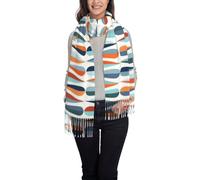 Châle rétro moderne du milieu du siècle avec des formes de goutte pour femme avec pompons - Design de qualité - Cadeau de Noël