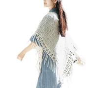 Châle tricoté de printemps pour femme avec motif de crochet et pompons pour superposer les nuits froides et les vacances au quotidien