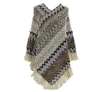 Châles et écharpes tricotées pour femme - Robe en tricot ethnique rétro - Ponchos de Noël pour femme - Capes tricotées - Poncho rétro élégant sans manches à franges - Châle ethnique polyvalent, gris,