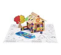 Chalet à Peindre 85 Pièces - JEUJURA - Jeu de Construction en Bois Naturel Accessoires et Peinture Inclus 26x24x9 cm