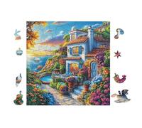 Chalet by The Sea 100 Pièces Puzzle Collectionneur en Carton Haute Densité Épais Haute Difficulté Décoration Murale Oeuvre d'art Cadeau Noël Premium 28x28cm