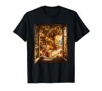 Chalet cottagecore Fleuri abritant Chat endormi près du feu T-Shirt