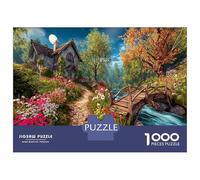 Chalet de campagnePuzzle DIY 1000 Pièces Complet Ruisseau Fleuri pour Couples Amélioration De La Mémoire Divertissement Familial 70x50cm/1000pcs