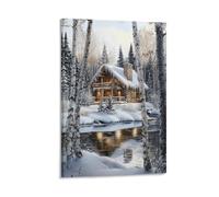 Chalet de neige Impression Sur Toile Peinture Affiche Tableau Affiche Peinture À L'huile Murale Moderne Art Decoration Pour Maison Bain Salon 24x36inch(60x90cm)