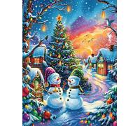 Chalet de Noël avec des bonhommes de neige 1000 Pièces Puzzle Adulte En Carton Rigide Sans Déformation Rêve magique de science-fiction Difficile Moyenne Décoration Murale Loisir Créatif Idée Cadeau An