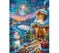 Chalet de Noël avec un bonhomme de neige 300 Pieces Casse-tête Débutant En Carton Anti-Déchirure Conte de fées d'accompagnement magique Facile Apprentissage Loisir Créatif Décoration Murale Petit Prix
