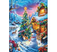 Chalet de Noël avec Un Bonhomme de Neige Puzzles 500 Pièces pour Adultes Vision 3D Moderne Educa Divertissement Créatif Famille Jeu De Réflexion Décoration Intérieure 500 PCS