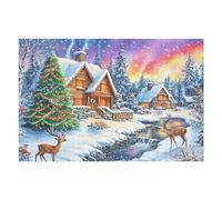 Chalet de Noël Cerf Hiver Neige Forêt Nature Sauvage Puzzle 1000 Pièces pour Adultes Amusant Agréable Et Relaxant Parfait pour Loisirs Familiaux Et Hobby （75x50cm）
