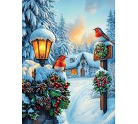 Chalet de Noël douillet avec un cardinal rouge 500 Pieces Casse-tête Famille En Carton Haute Densité Faune sauvage et animaux de compagnie Difficulté Moyenne Activité Familiale Anti-Stress Idée Cadeau