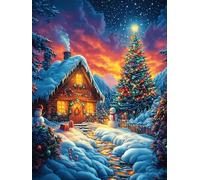 Chalet de Noël douillet dans la neige 300 Pieces Casse-tête Amateur D'Art En Carton Épais Sans Déformation Paysages et science-fiction Difficile Expert Décoration Murale Idée Cadeau Anniversaire 300 P