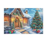 Chalet de Noël enneigé Tree 1000 Pieces Casse-tête Adolescent en Carton Rigide Anti-Déchirure Difficulté Moyenne Activité Éducative Passe-Temps Cadeau Anniversaire 1000 PCS