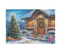 Chalet de Noël enneigé Tree 300 Pièces Puzzle Collectionneur en Carton Haute Densité Épais Haute Difficulté Décoration Murale Oeuvre d'art Cadeau Noël Premium 300 PCS